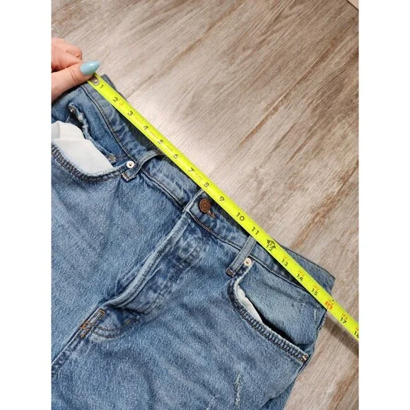 BDG Stretch High Rise Slim Straight Button Fly Blue Denim Jeans Distressed Sz 32 - Picture 8 of 12